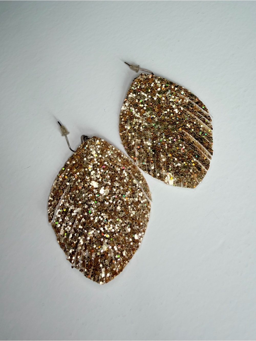 Gold Glitter Leaf Drop Earrings - Women Jewelry
